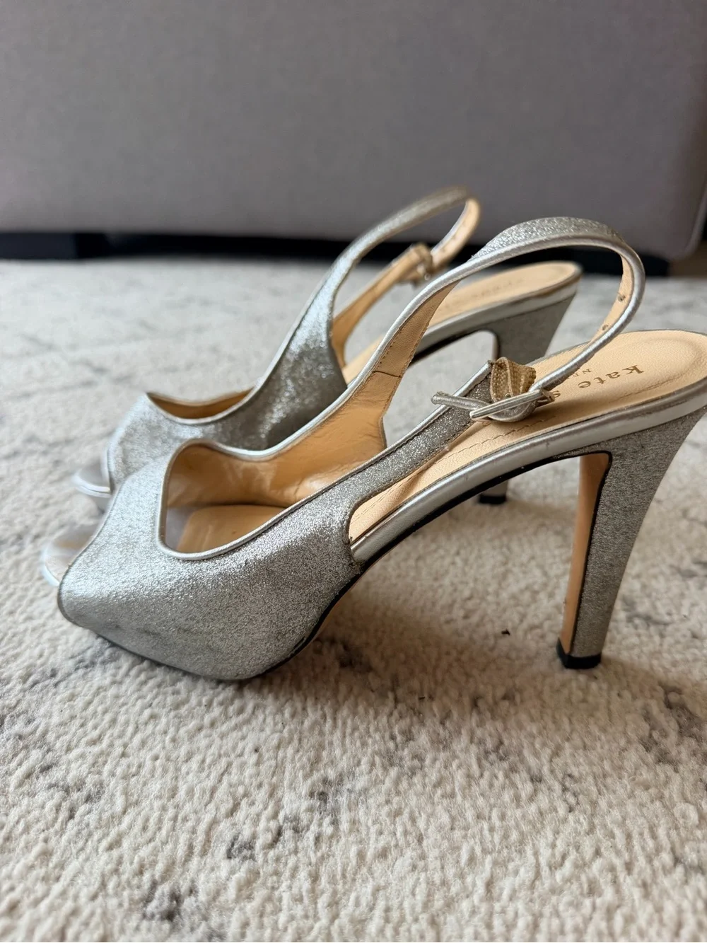 Kate Spade Silver Metallic Slingback Platform Heels | Size 6.5